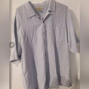 Tommy Bahama Linen & Cotton Shirt Mens XL Pattern Blue Button Up Short Sleeve